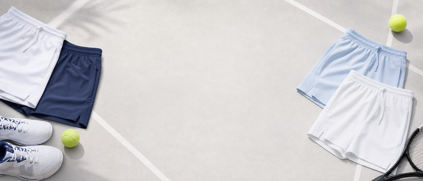 Tennis Shorts collection banner - imagegen 1400x600 text-safe center 2026-06-15